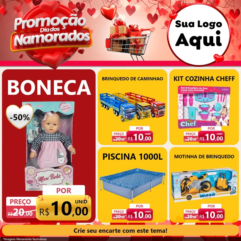 Modelo de Rede Social para Feed Facebook com o tema Promoção Dia dos Namorados para Brinquedos