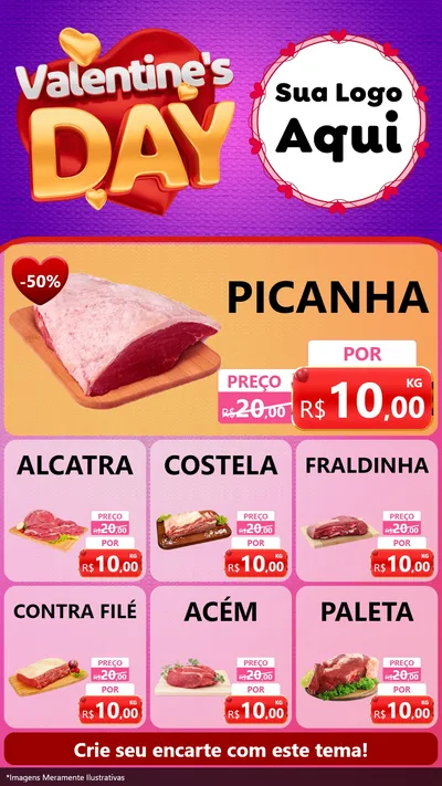 Modelo de Rede Social para Stories com o tema Valentine's Day para Açougue