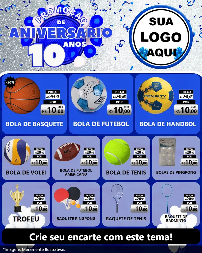 Modelo de Rede Social para Feed Instagram com o tema Promoção de Aniversário - 10 Anos para Artigos Esportivos