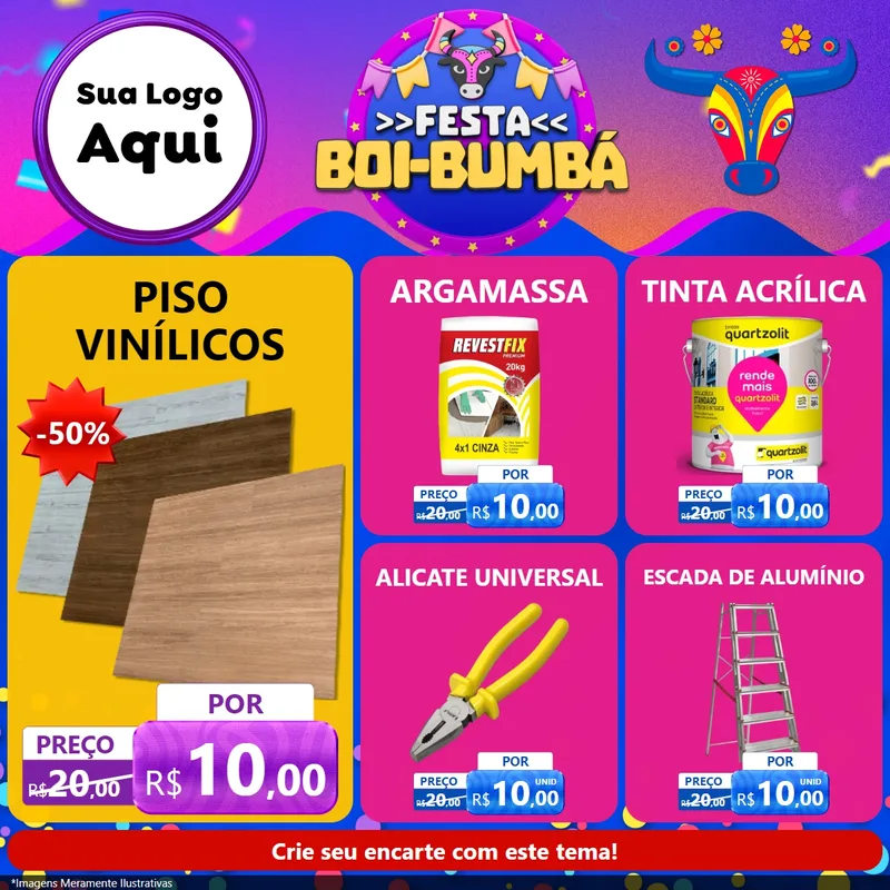 Modelo de Rede Social para Feed Facebook com o tema Festa Boi-Bumbá para Material para Construção