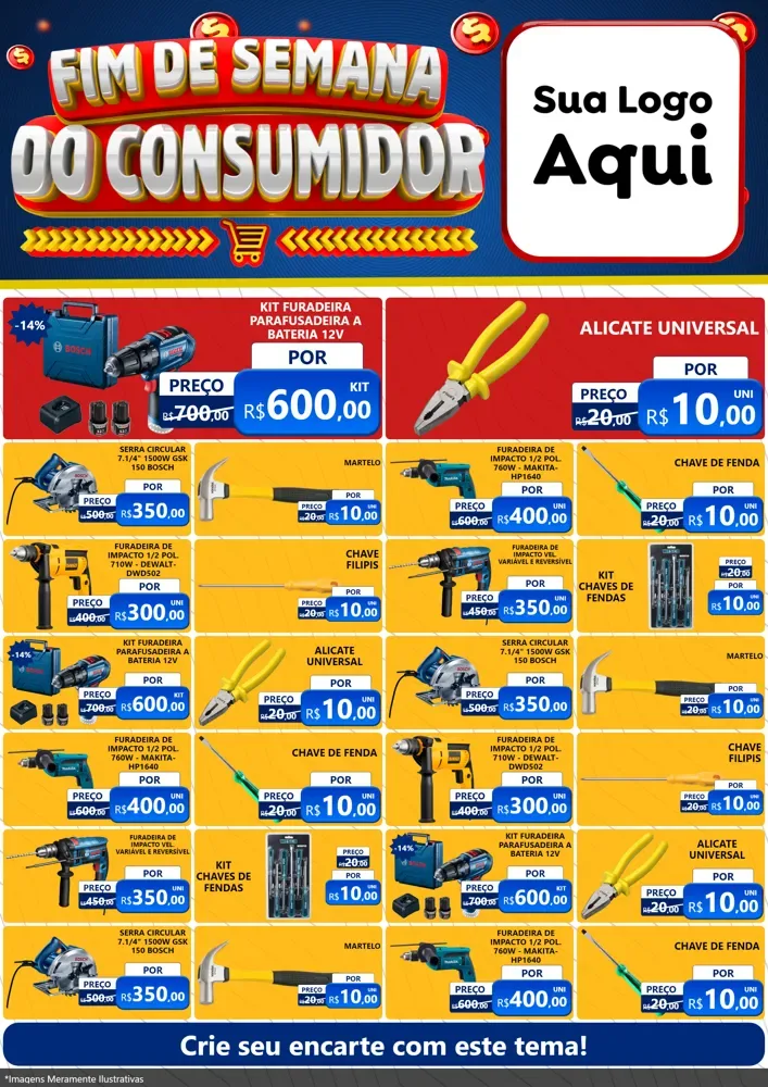 Modelo de Encarte para Encarte A4 Vertical com o tema Fim de Semana do Consumidor para Maquinas e Ferramentas