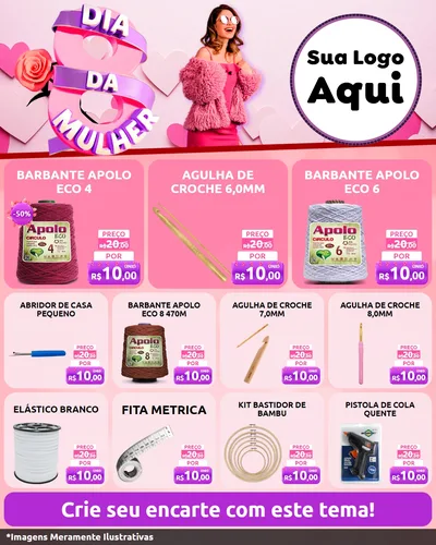 Modelo de Rede Social para Feed Instagram com o tema Dia da Mulher para Armarinho e Aviamentos