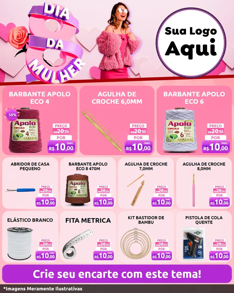 Modelo de Rede Social para Feed Instagram com o tema Dia da Mulher para Armarinho e Aviamentos