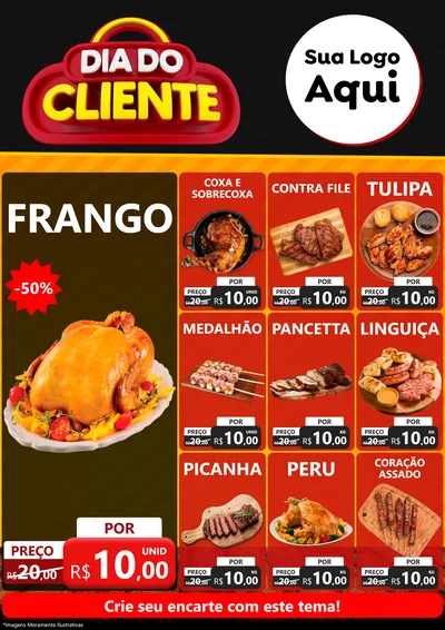 Modelo de Encarte para Encarte A4 Vertical com o tema Dia do Cliente para Assados
