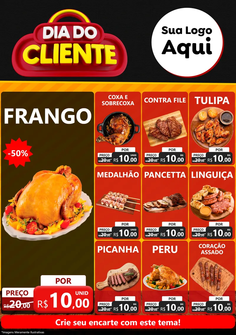 Modelo de Encarte para Encarte A4 Vertical com o tema Dia do Cliente para Assados