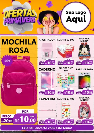 Modelo de Encarte para Encarte A4 Vertical com o tema Ofertas Da Primavera para Papelaria