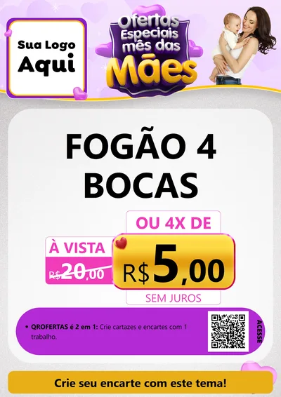 Modelo de Cartaz para Cartaz A4 Vertical com o tema Ofertas Especiais - Mês das Mães para Móveis e Eletro
