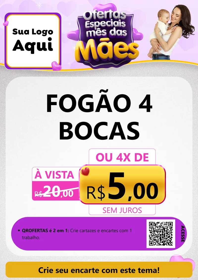 Modelo de Cartaz para Cartaz A4 Vertical com o tema Ofertas Especiais - Mês das Mães para Móveis e Eletro