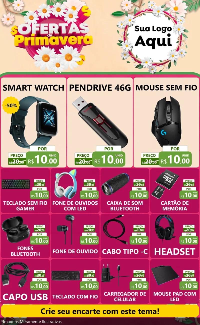 Modelo de Encarte para Encarte Grande com o tema Ofertas de Primavera para Informática