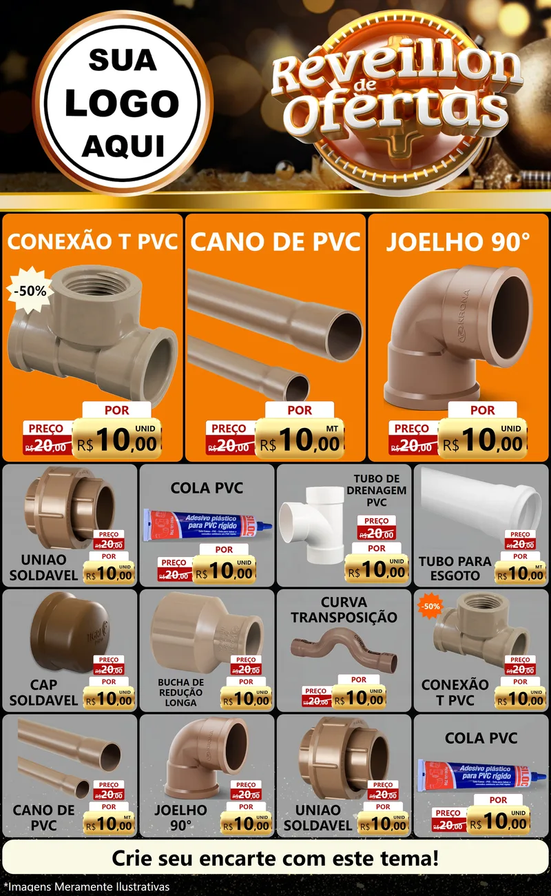 Modelo de Encarte para Encarte Grande com o tema Réveillon de Ofertas para Tubos e conexões
