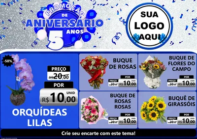 Modelo de Encarte para Encarte A4 Horizontal com o tema Promoção de Aniversário - 5 Anos para Floricultura e jardim