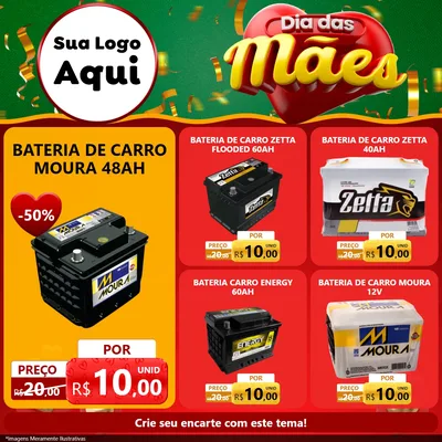 Modelo de Rede Social para Feed Facebook com o tema Dia das Mães para Baterias Elétricas