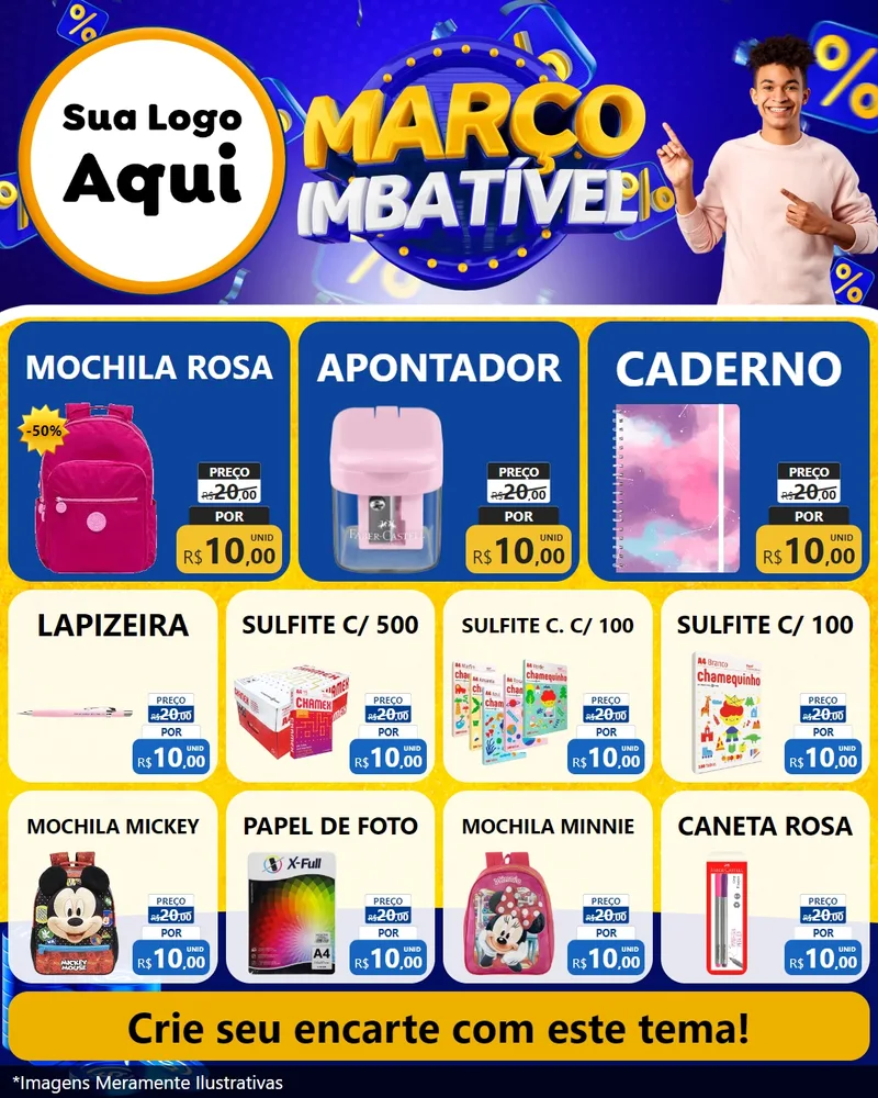 Modelo de Rede Social para Feed Instagram com o tema Março Imbatível para Papelaria