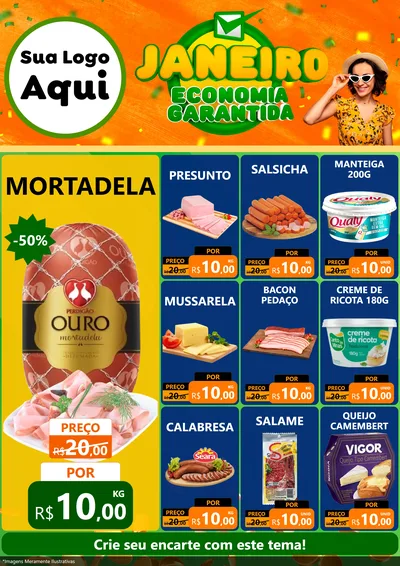 Modelo de Encarte para Encarte A4 Vertical com o tema Janeiro - Economia Garantida para Frios e Laticínios