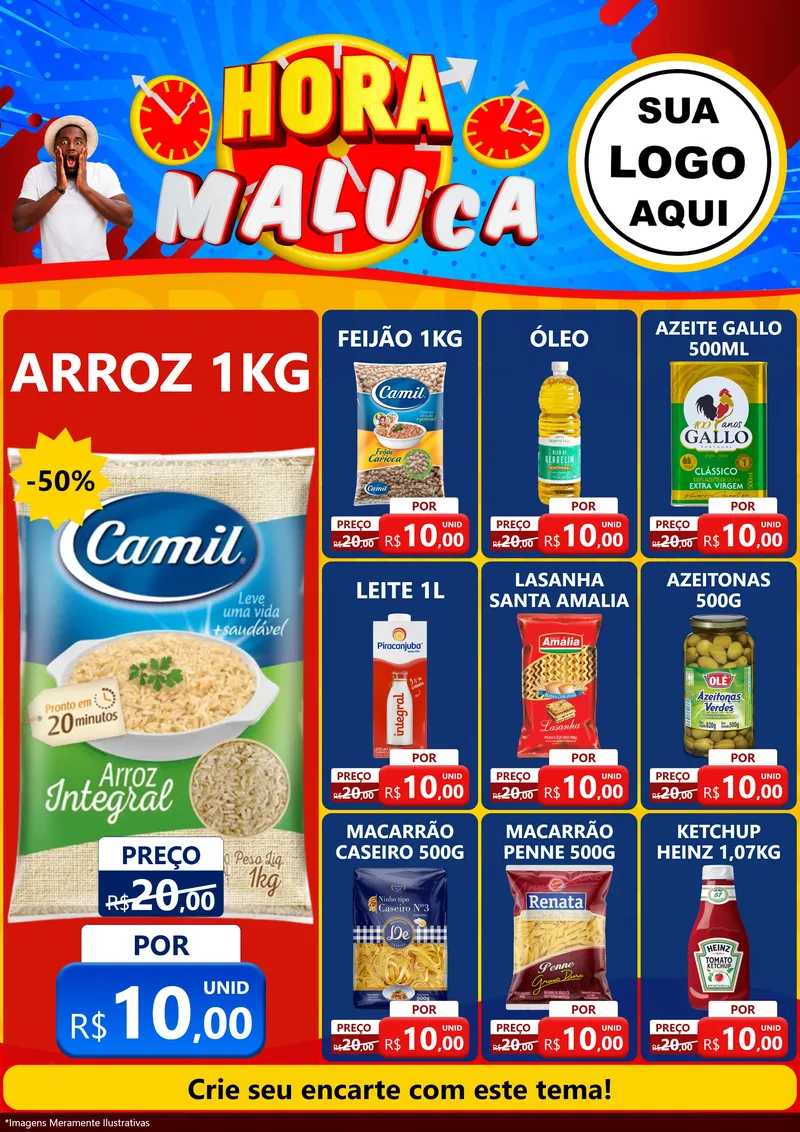 Modelo de Encarte para Encarte A4 Vertical com o tema Hora Maluca para Supermercado