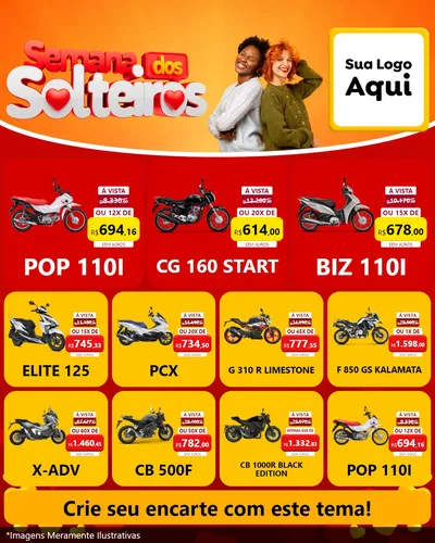 Modelo de Rede Social para Feed Instagram com o tema Semana dos Solteiros para Concessionaria de Motos