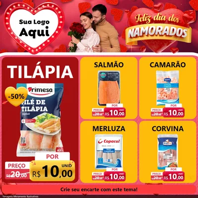 Modelo de Rede Social para Feed Facebook com o tema Feliz Dia Dos Namorados para Peixaria