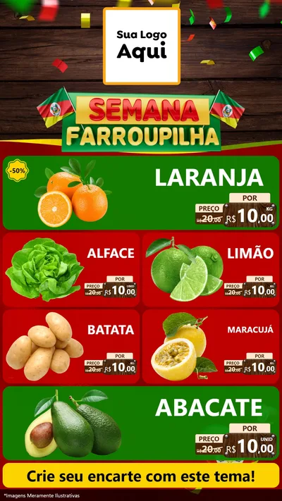 Modelo de TV para TV Vertical com o tema Semana Farroupilha para Hortifrúti