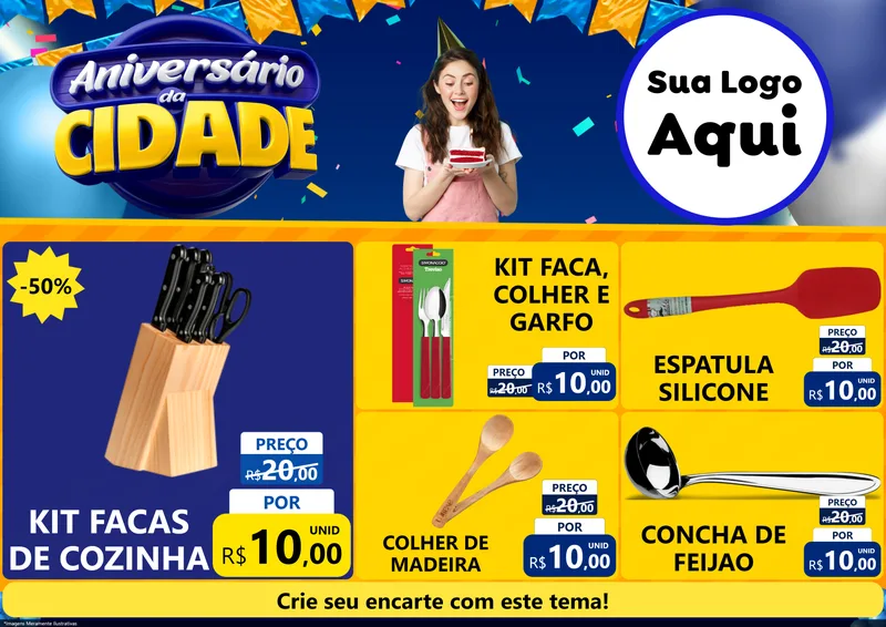 Modelo de Encarte para Encarte A4 Horizontal com o tema Aniversário da Cidade para Utilidades Domésticas