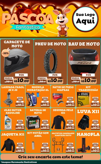 Modelo de Encarte para Encarte Grande com o tema Páscoa Fantástica para Moto peças