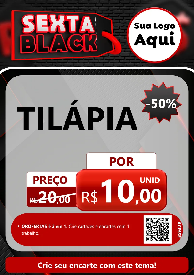 Modelo de Cartaz para Cartaz A4 Vertical com o tema Sexta Black para Peixaria