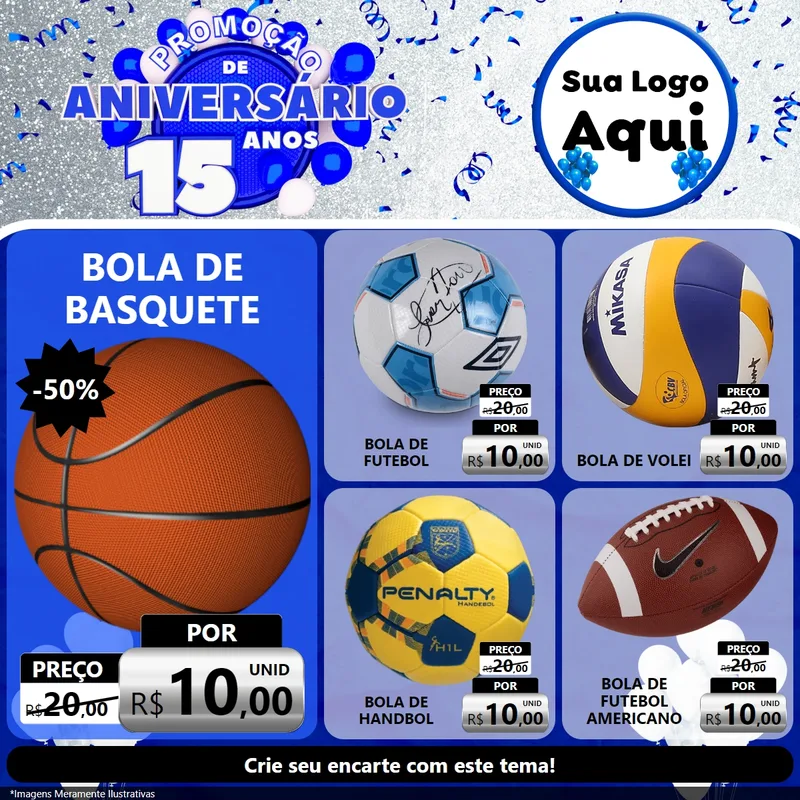 Modelo de Rede Social para Feed Facebook com o tema Promoção de Aniversário - 15 Anos para Artigos Esportivos