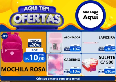 Modelo de Encarte para Encarte A4 Horizontal com o tema Aqui Tem Ofertas para Papelaria