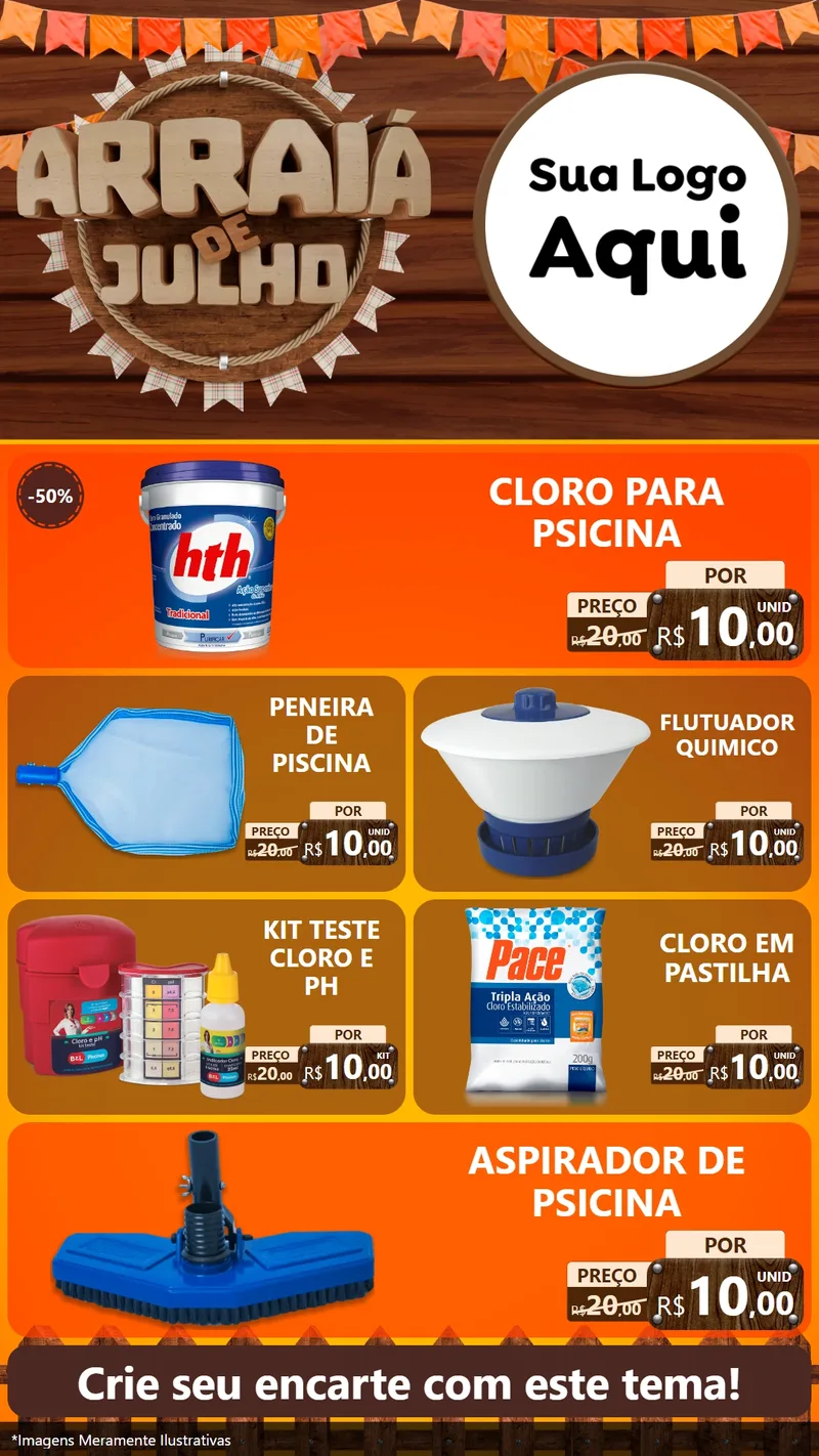 Modelo de TV para TV Vertical com o tema Arraiá de Julho - Junina para Produtos para Piscina