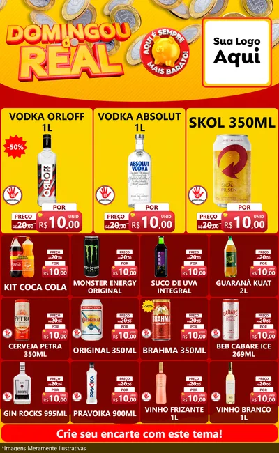 Modelo de Encarte para Encarte Grande com o tema Domingou do Real para Distribuidora de bebidas