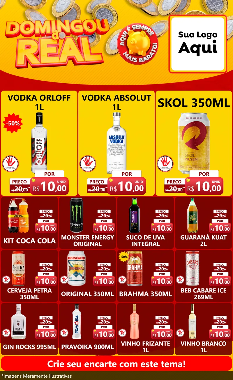 Modelo de Encarte para Encarte Grande com o tema Domingou do Real para Distribuidora de bebidas