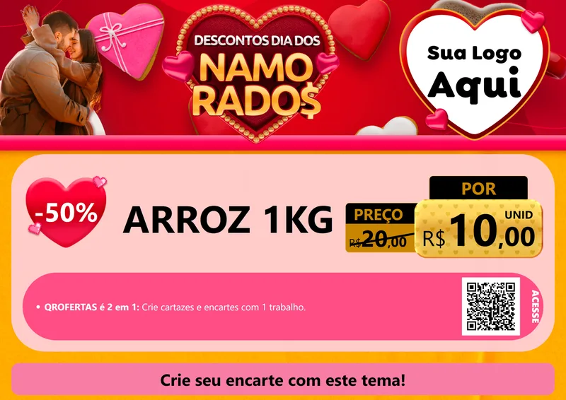 Modelo de Cartaz para Cartaz A4 Horizontal com o tema Descontos Dia dos Namorados para Supermercado