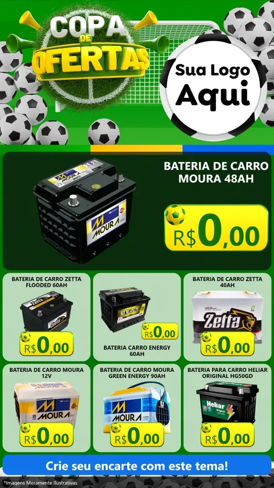 Modelo de Rede Social para Stories com o tema Copa De Ofertas para Baterias Elétricas
