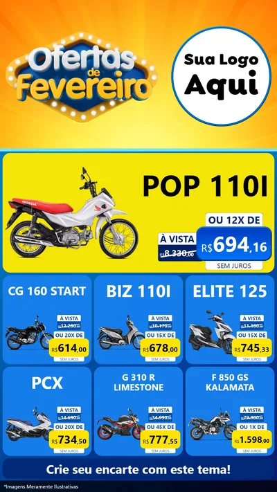 Modelo de Rede Social para Stories com o tema Ofertas de Fevereiro para Concessionaria de Motos