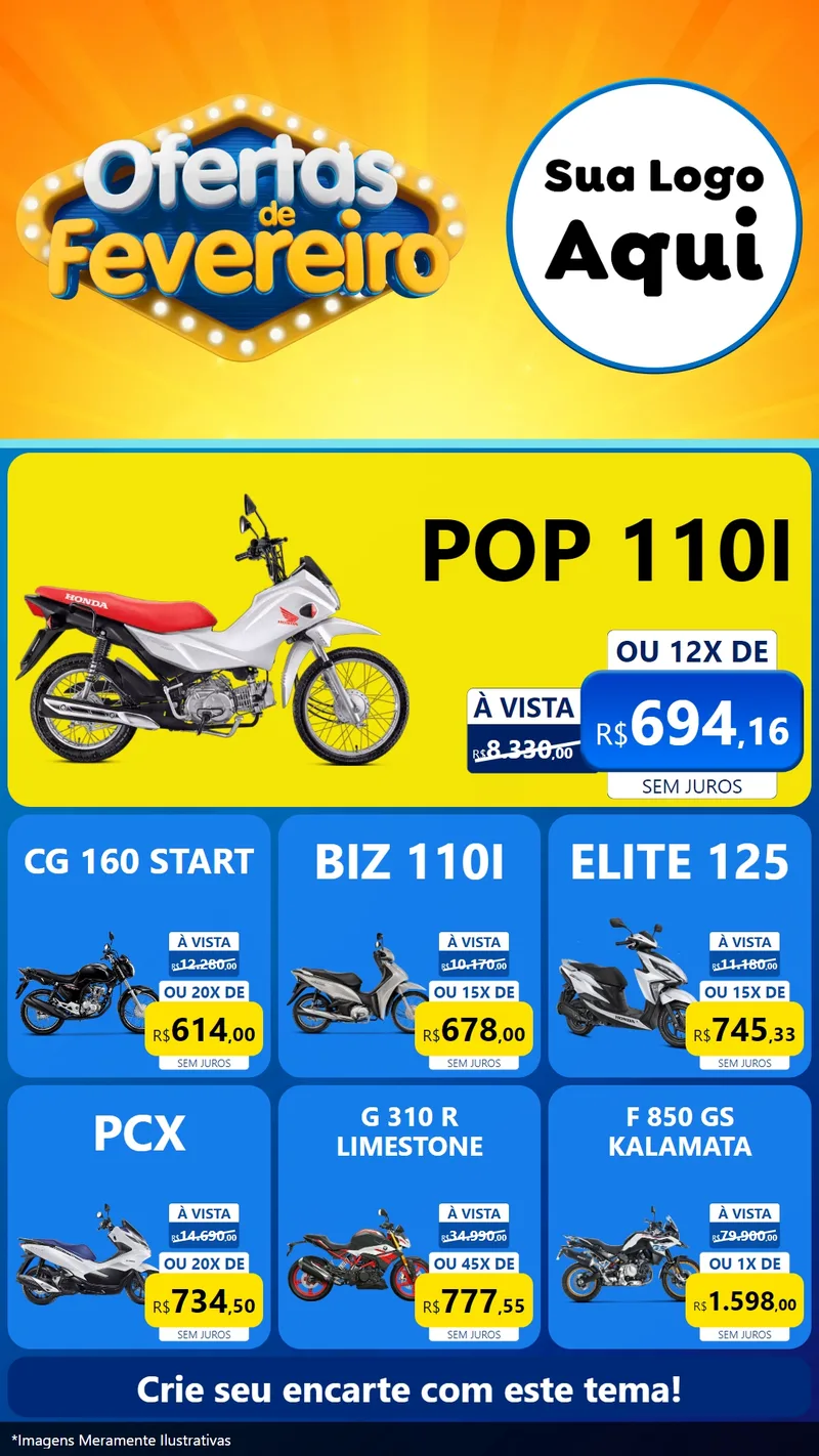 Modelo de Rede Social para Stories com o tema Ofertas de Fevereiro para Concessionaria de Motos