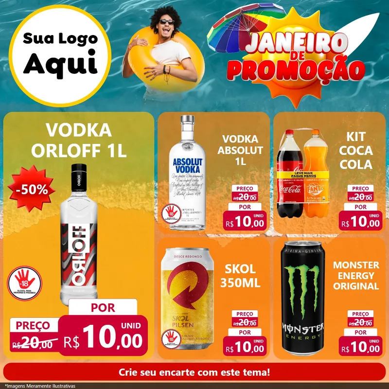 Modelo de Rede Social para Feed Facebook com o tema Janeiro de Promoção para Distribuidora de bebidas