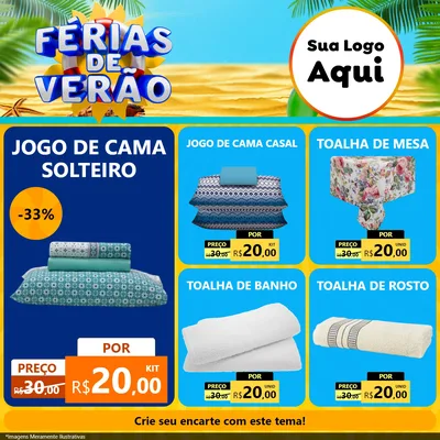 Modelo de Rede Social para Feed Facebook com o tema Férias de Verão para Cama, Mesa e Banho