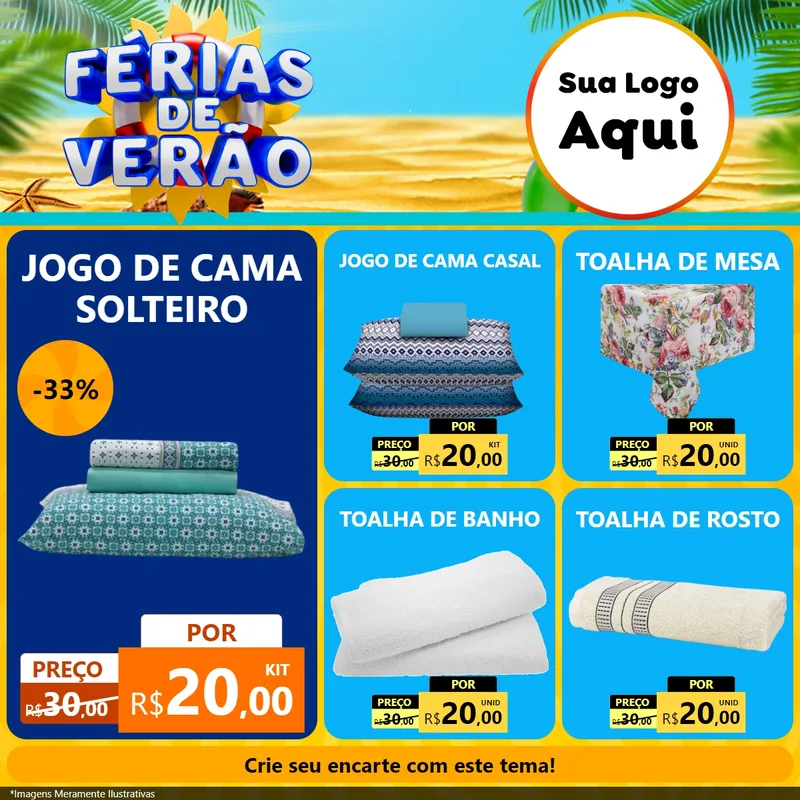Modelo de Rede Social para Feed Facebook com o tema Férias de Verão para Cama, Mesa e Banho