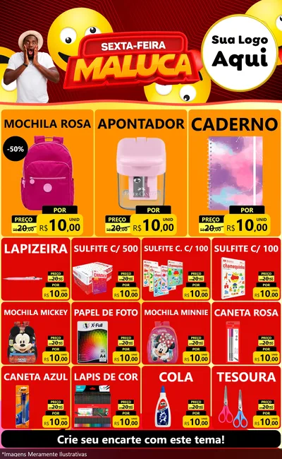 Modelo de Encarte para Encarte Grande com o tema Sexta-feira Maluca para Papelaria