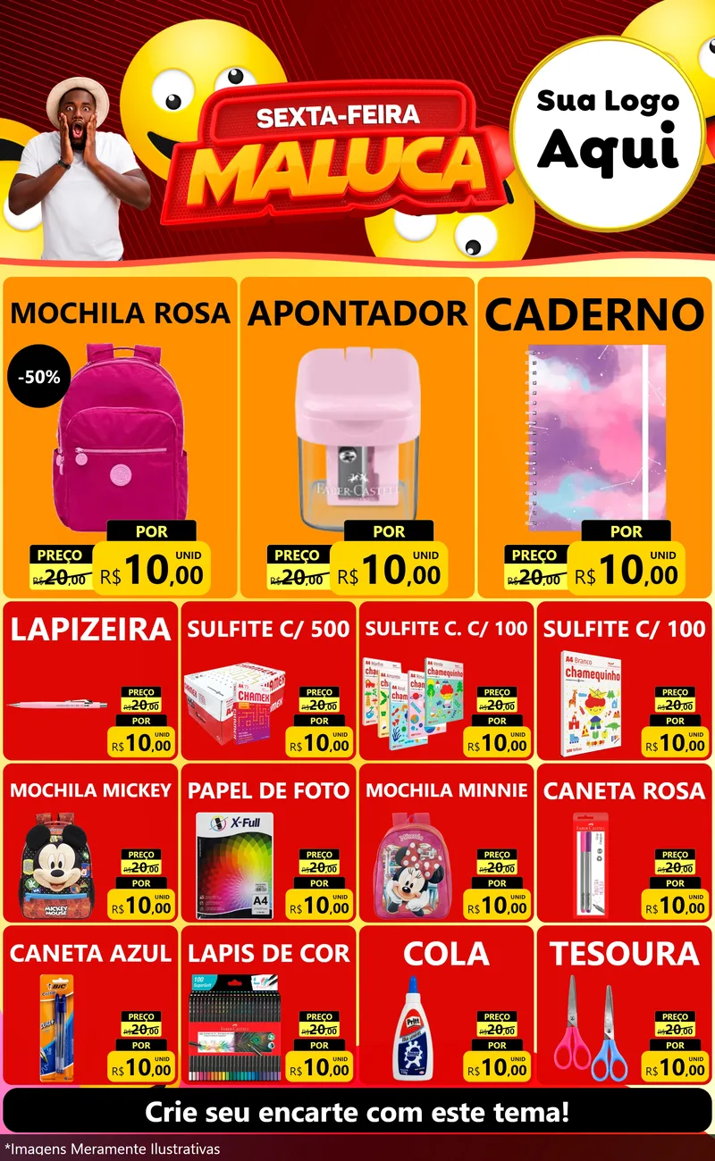 Modelo de Encarte para Encarte Grande com o tema Sexta-feira Maluca para Papelaria