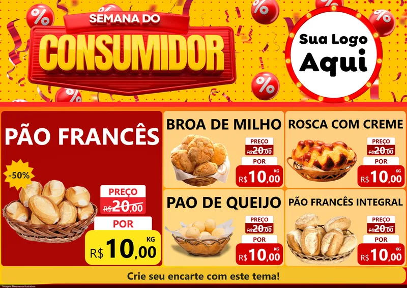 Modelo de Encarte para Encarte A4 Horizontal com o tema Semana do Consumidor para Padaria