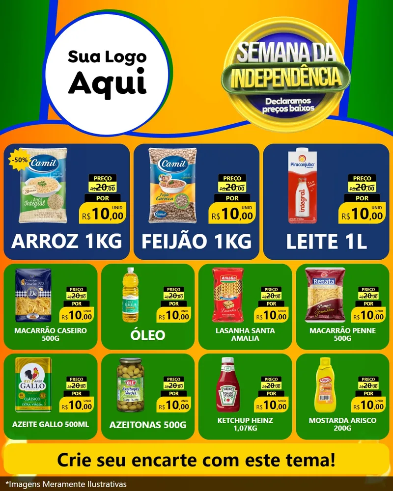 Modelo de Rede Social para Feed Instagram com o tema Semana da Independência Declaramos Preços Baixos para Supermercado