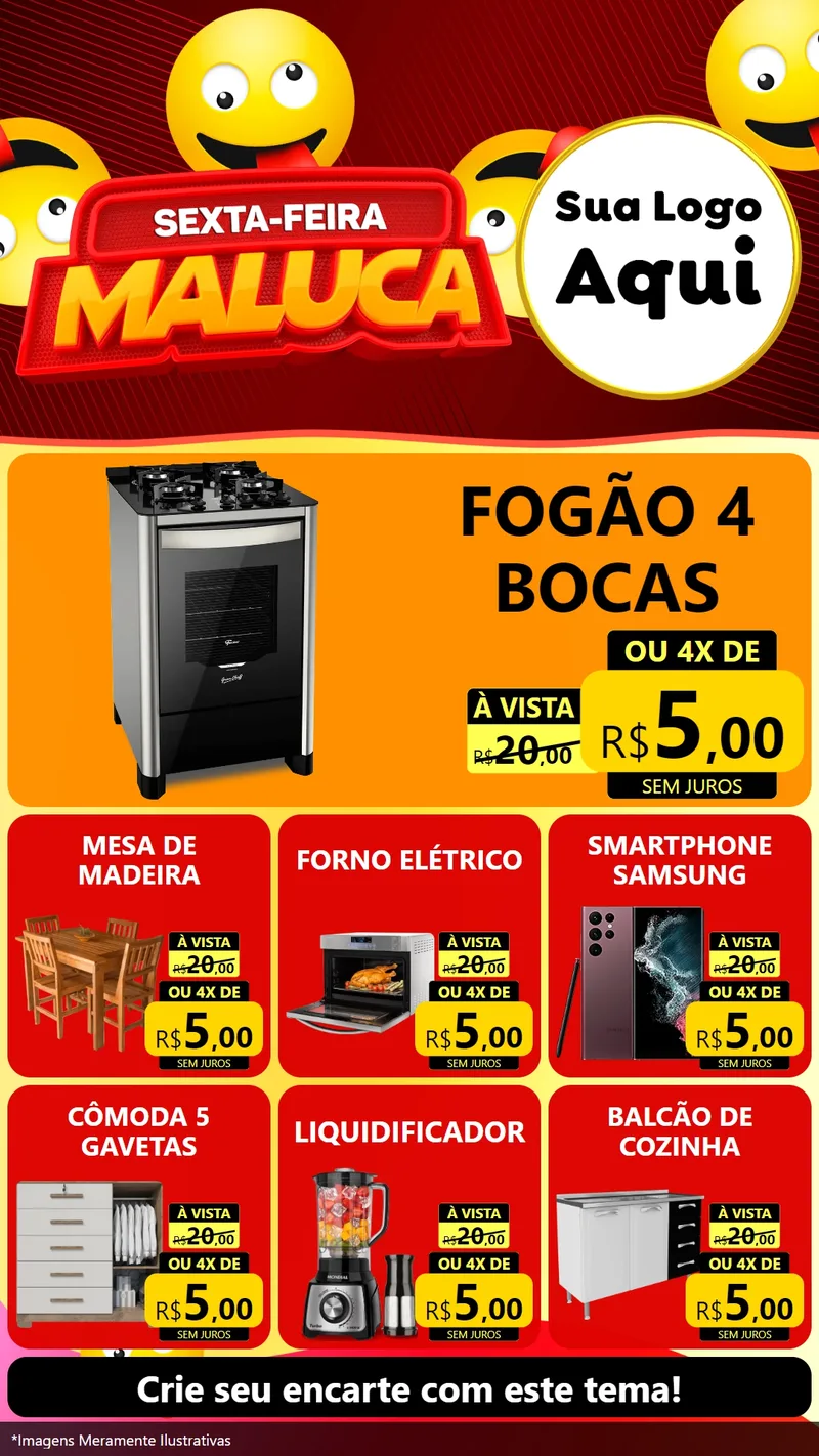 Modelo de Rede Social para Stories com o tema Sexta-feira Maluca para Móveis e Eletro