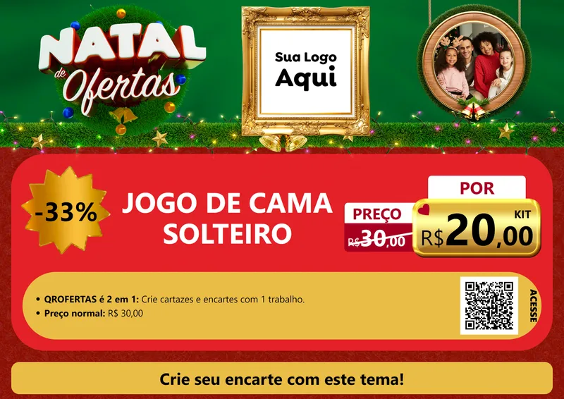 Modelo de Cartaz para Cartaz A4 Horizontal com o tema Natal de Ofertas para Cama, Mesa e Banho