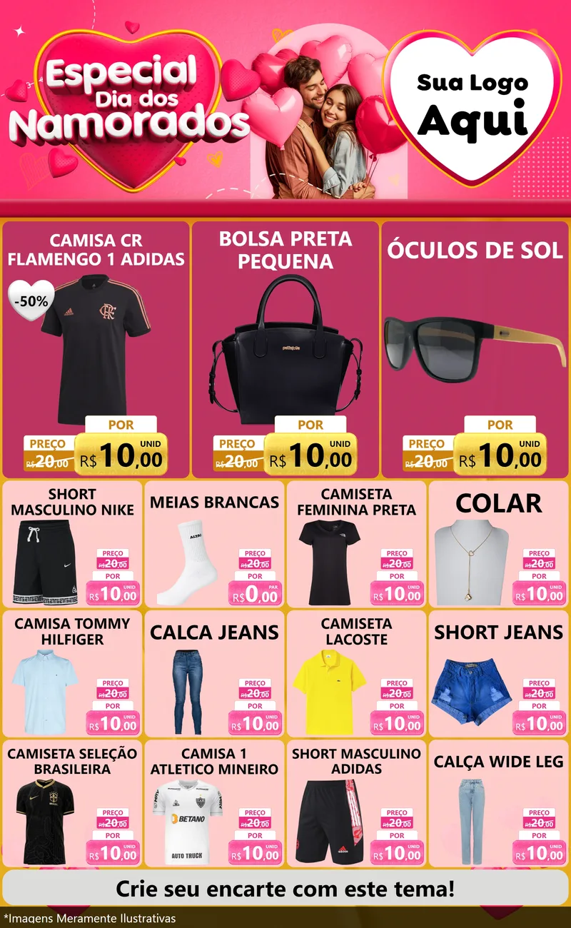Modelo de Encarte para Encarte Grande com o tema Especial Dia dos Namorados para Roupas e acessórios