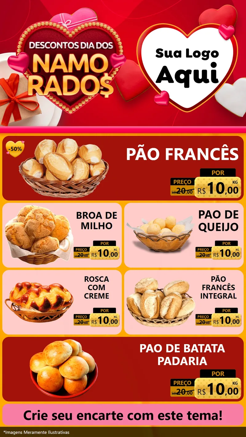 Modelo de TV para TV Vertical com o tema Descontos Dia dos Namorados para Padaria