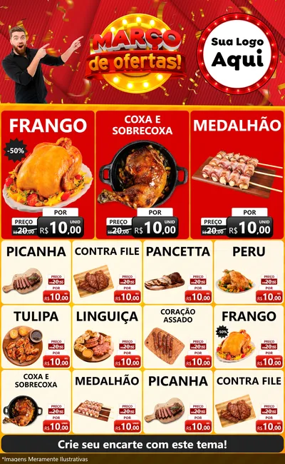 Modelo de Encarte para Encarte Grande com o tema Março de Ofertas! para Assados