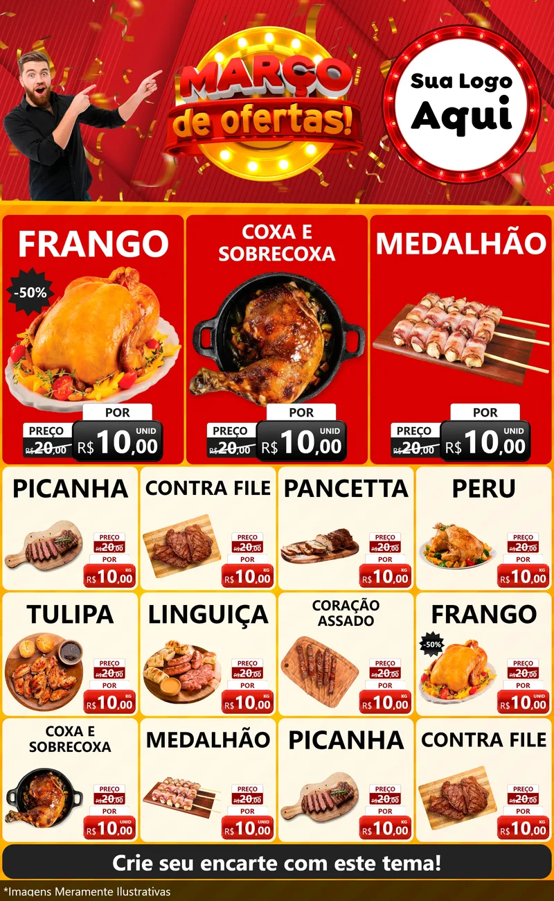 Modelo de Encarte para Encarte Grande com o tema Março de Ofertas! para Assados