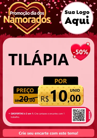 Modelo de Cartaz para Cartaz A4 Vertical com o tema Promoção Dia Dos Namorados para Peixaria
