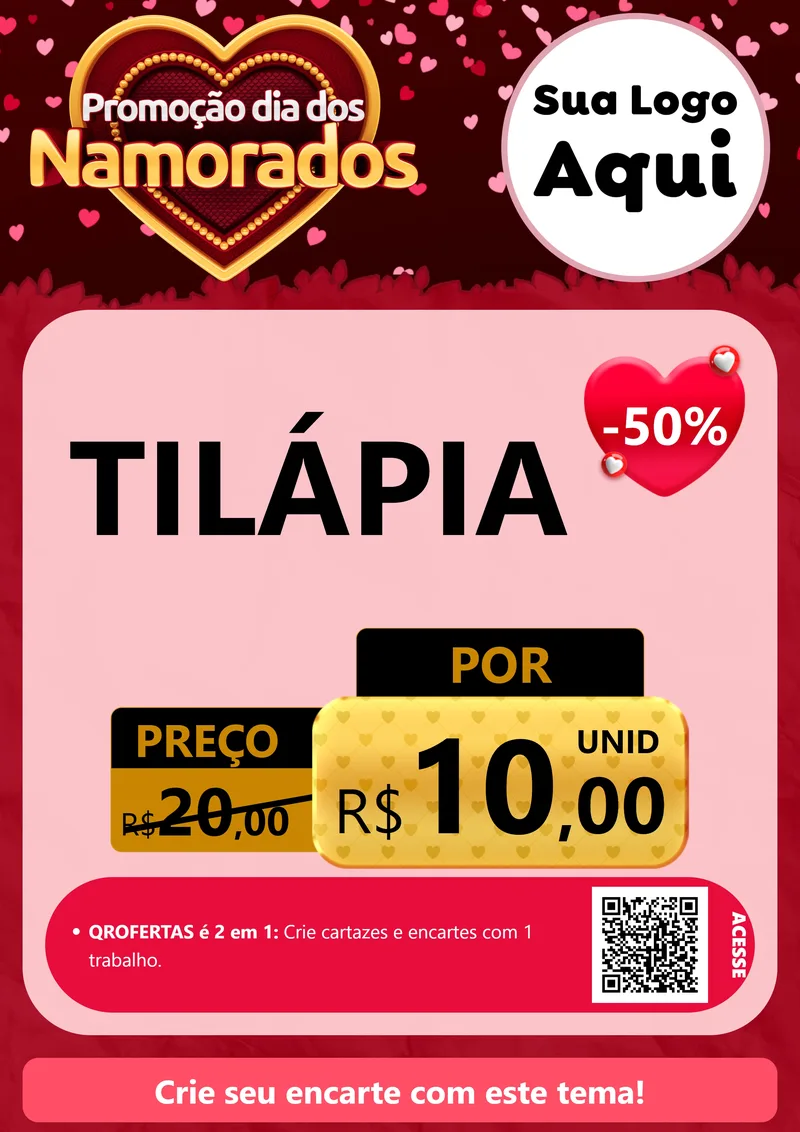 Modelo de Cartaz para Cartaz A4 Vertical com o tema Promoção Dia Dos Namorados para Peixaria