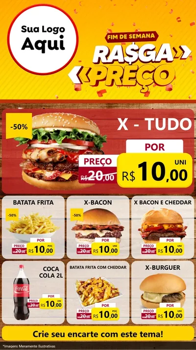 Modelo de Rede Social para Stories com o tema Fim de Semana Rasga Preços para Hamburgueria